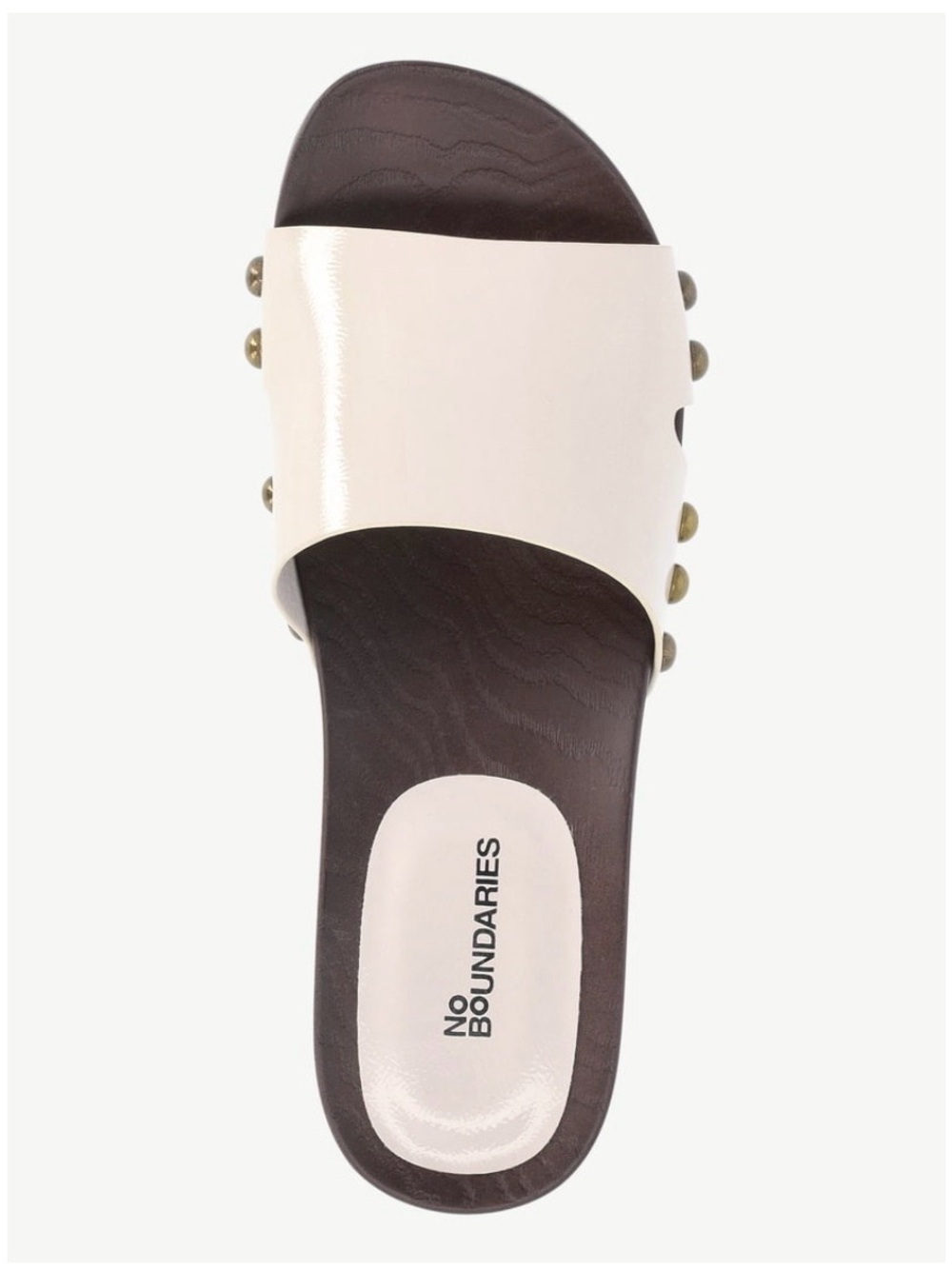 No Boundaries Cream Slide Mules with Dark Brown Sole and Studs